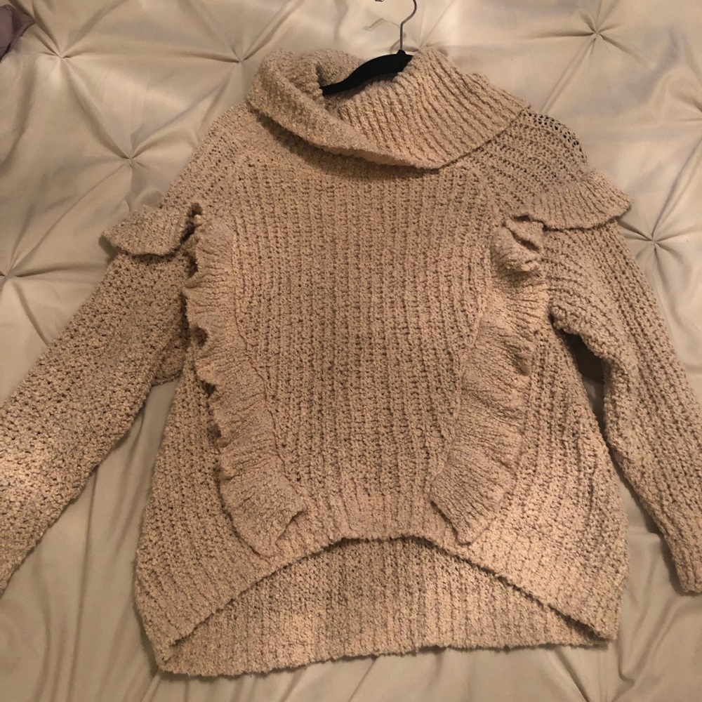 Blush pink cowl neck chunky sweater